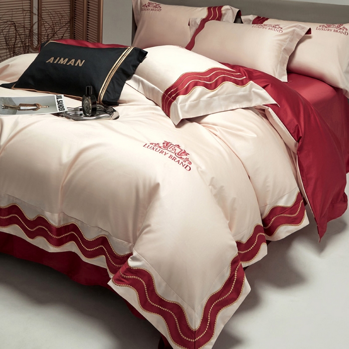 咏绒家纺工厂店 2025新款100支澳棉纯棉CR工艺极简轻奢刺绣四件套-卡佩拉系列 卡佩拉-山茶粉