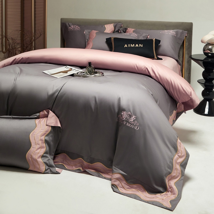 91家纺网 家纺一手货源 找家纺 咏绒家纺工厂店 2025新款100支澳棉纯棉CR工艺极简轻奢刺绣四件套-卡佩拉系列 卡佩拉-中灰