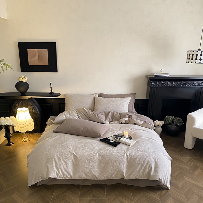 91家纺网 家纺一手货源 找家纺 （总）咏绒家纺工厂店 2025新款色织空气大提花磨毛四件套-月岛弥生