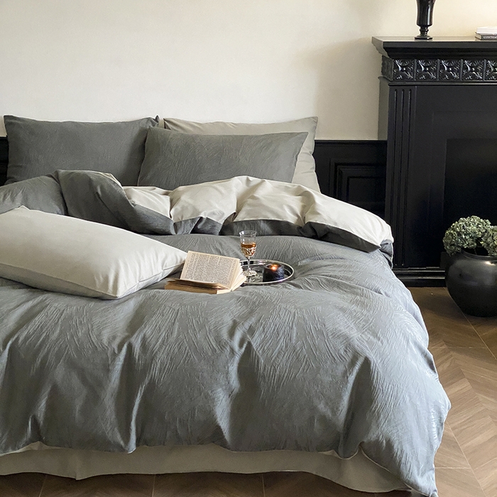 91家纺网 家纺一手货源 找家纺 （总）咏绒家纺工厂店 2025新款色织空气大提花磨毛四件套-月岛弥生