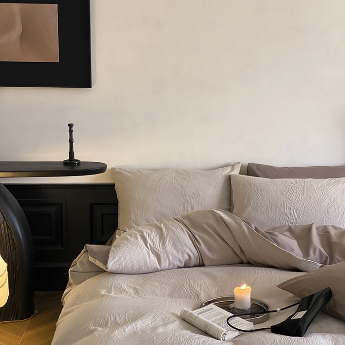 91家纺网 家纺一手货源 找家纺 咏绒家纺工厂店 2025新款色织空气大提花磨毛四件套-月岛弥生 月岛弥生-可可棕