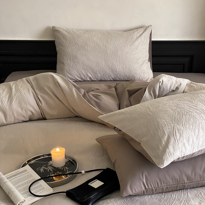 91家纺网 家纺一手货源 找家纺 咏绒家纺工厂店 2025新款色织空气大提花磨毛四件套-月岛弥生 月岛弥生-可可棕