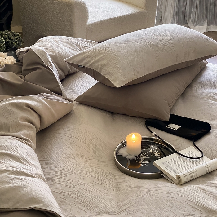 91家纺网 家纺一手货源 找家纺 咏绒家纺工厂店 2025新款色织空气大提花磨毛四件套-月岛弥生 月岛弥生-可可棕