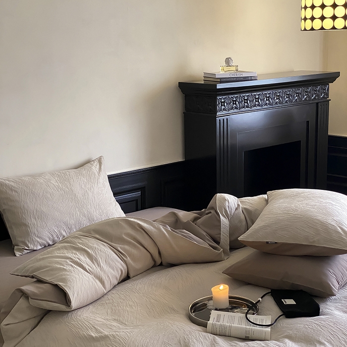 91家纺网 家纺一手货源 找家纺 咏绒家纺工厂店 2025新款色织空气大提花磨毛四件套-月岛弥生 月岛弥生-可可棕