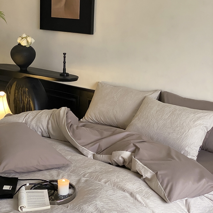 91家纺网 家纺一手货源 找家纺 咏绒家纺工厂店 2025新款色织空气大提花磨毛四件套-月岛弥生 月岛弥生-可可棕