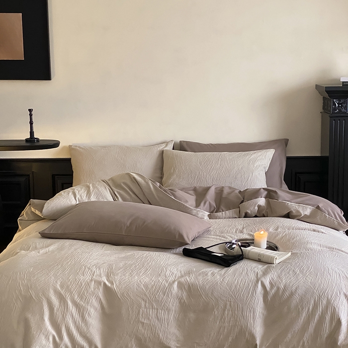 91家纺网 家纺一手货源 找家纺 咏绒家纺工厂店 2025新款色织空气大提花磨毛四件套-月岛弥生 月岛弥生-可可棕