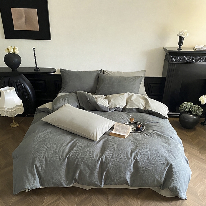 91家纺网 家纺一手货源 找家纺 咏绒家纺工厂店 2025新款色织空气大提花磨毛四件套-月岛弥生 月岛弥生-暮云灰绿