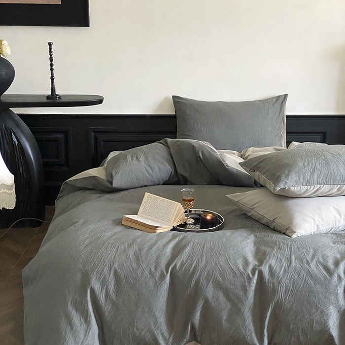 91家纺网 家纺一手货源 找家纺 咏绒家纺工厂店 2025新款色织空气大提花磨毛四件套-月岛弥生 月岛弥生-暮云灰绿