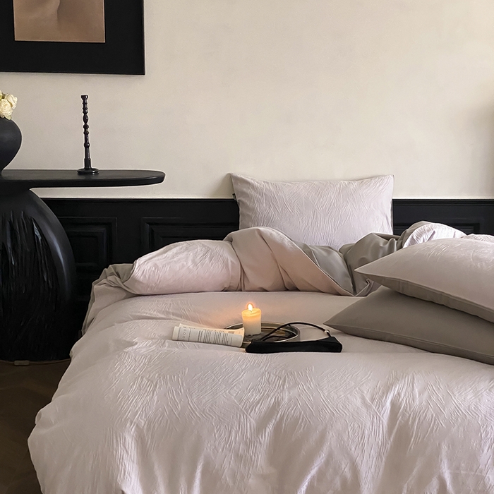 91家纺网 家纺一手货源 找家纺 咏绒家纺工厂店 2025新款色织空气大提花磨毛四件套-月岛弥生 月岛弥生-杏仁烤奶