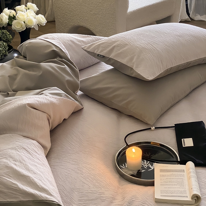 91家纺网 家纺一手货源 找家纺 咏绒家纺工厂店 2025新款色织空气大提花磨毛四件套-月岛弥生 月岛弥生-杏仁烤奶