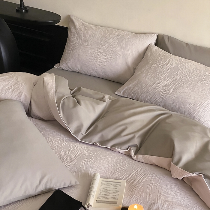 91家纺网 家纺一手货源 找家纺 咏绒家纺工厂店 2025新款色织空气大提花磨毛四件套-月岛弥生 月岛弥生-杏仁烤奶