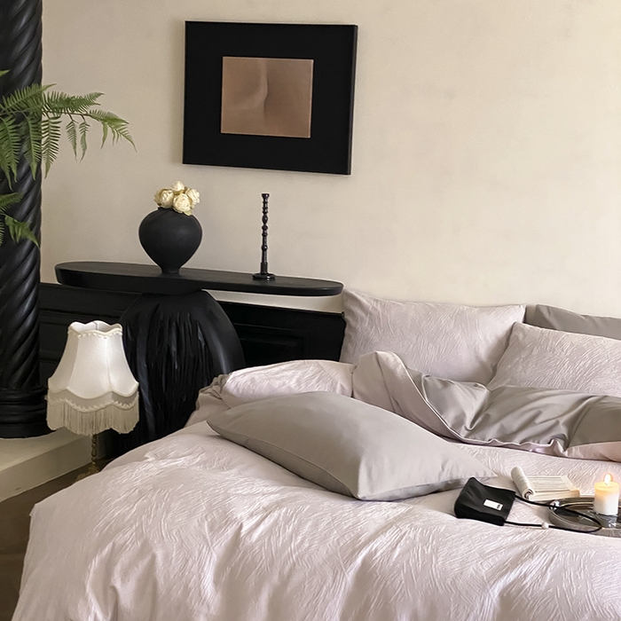 91家纺网 家纺一手货源 找家纺 咏绒家纺工厂店 2025新款色织空气大提花磨毛四件套-月岛弥生 月岛弥生-杏仁烤奶