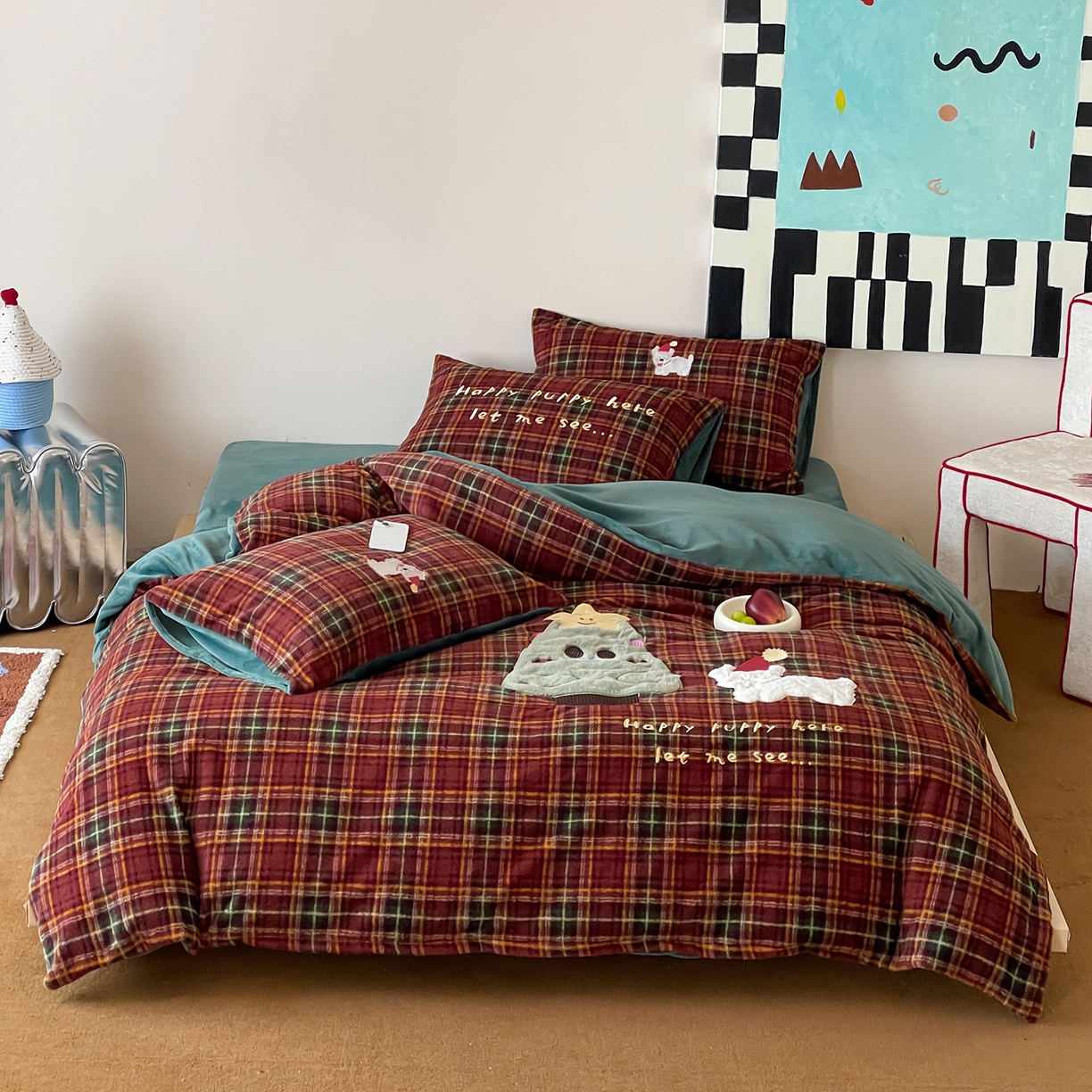 91家纺网 家纺一手货源 找家纺 （总）桃子家居 2025新款A类高级仿生绵羊绒兔毛贴布绣刺绣工艺卡通少女加厚牛奶绒系列四件套