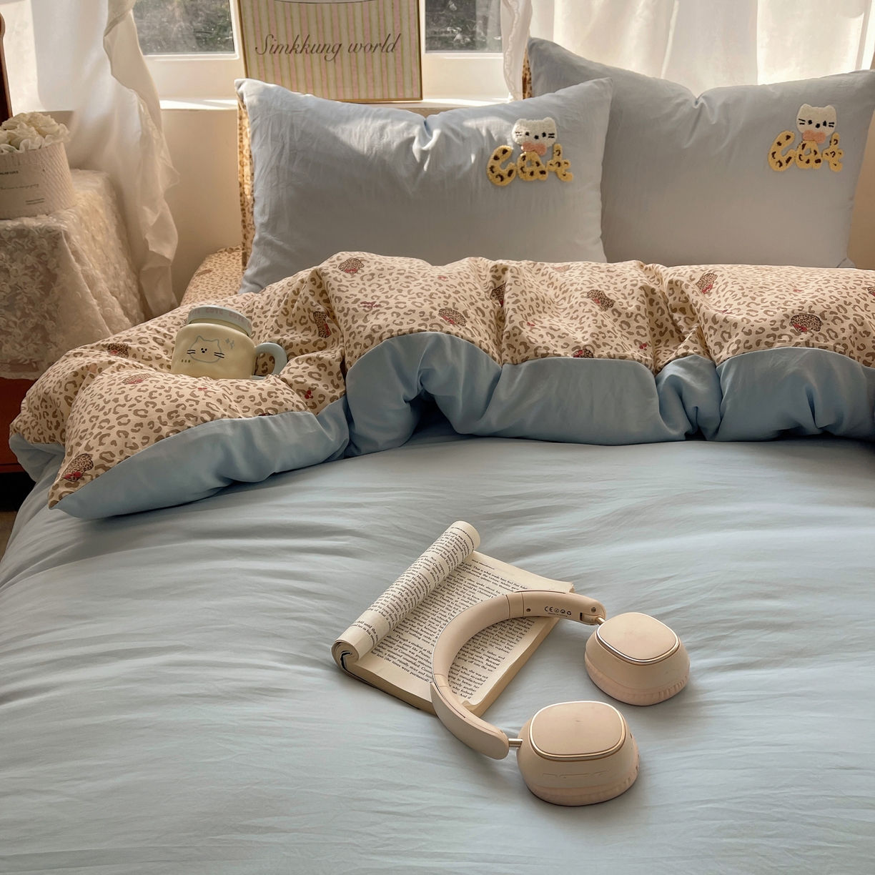 91家纺网 家纺一手货源 找家纺 凯洛奇 2026新款A类卡通豹纹毛巾绣软糯糯水洗棉四件套（提供买家秀） 豹纹萌宠