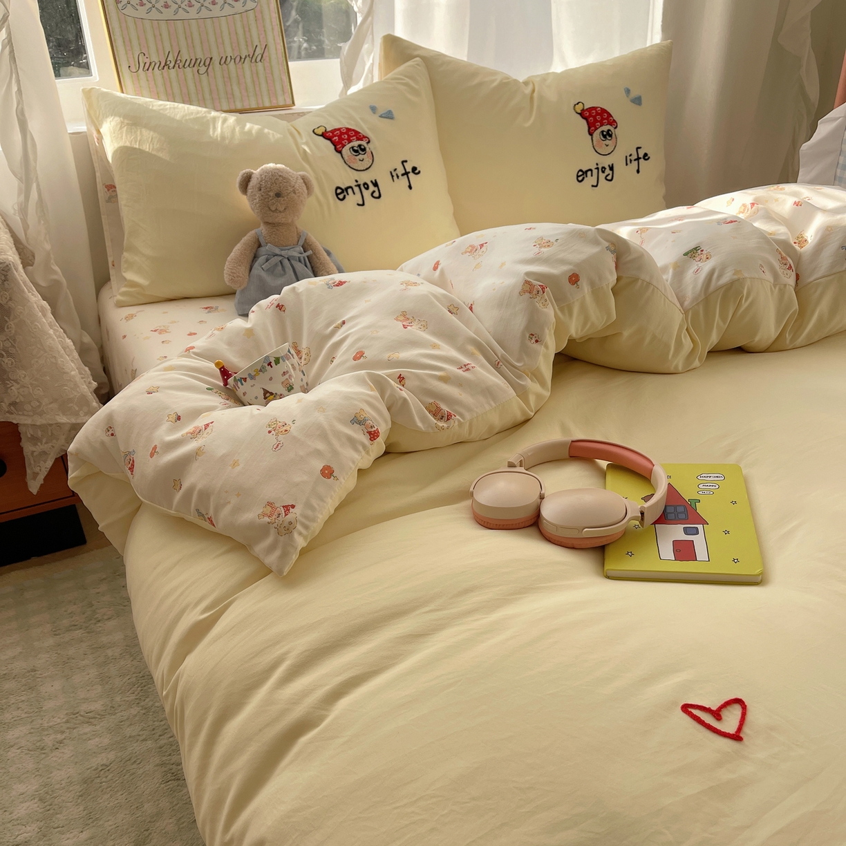 91家纺网 家纺一手货源 找家纺 凯洛奇 2026新款A类卡通豹纹毛巾绣软糯糯水洗棉四件套（提供买家秀） 可爱星星人