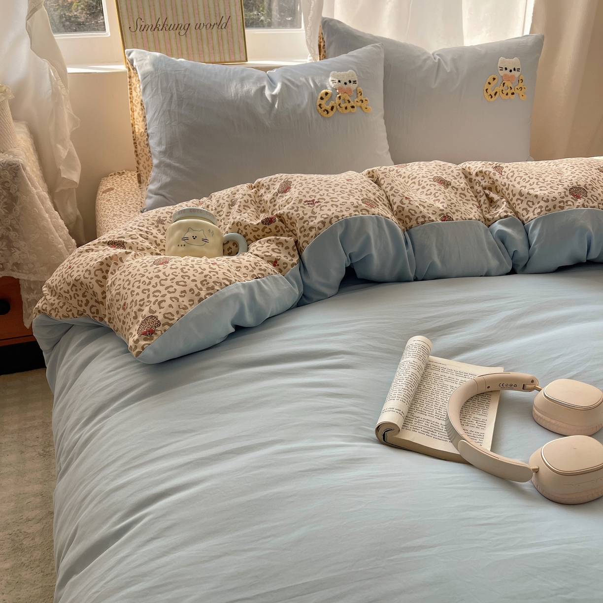 91家纺网 家纺一手货源 找家纺 凯洛奇 2026新款A类卡通豹纹毛巾绣软糯糯水洗棉四件套（提供买家秀） 豹纹萌宠