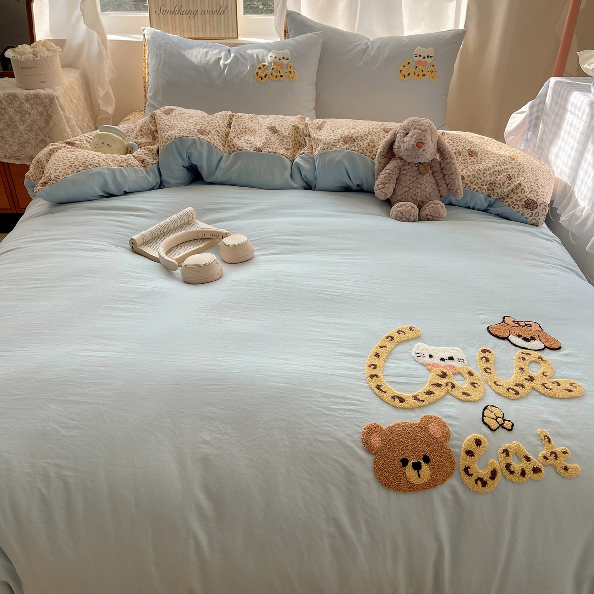 91家纺网 家纺一手货源 找家纺 凯洛奇 2026新款A类卡通豹纹毛巾绣软糯糯水洗棉四件套（提供买家秀） 豹纹萌宠