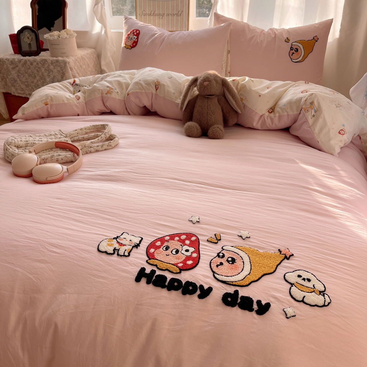 91家纺网 家纺一手货源 找家纺 凯洛奇 2026新款A类卡通豹纹毛巾绣软糯糯水洗棉四件套（提供买家秀） 快乐时光