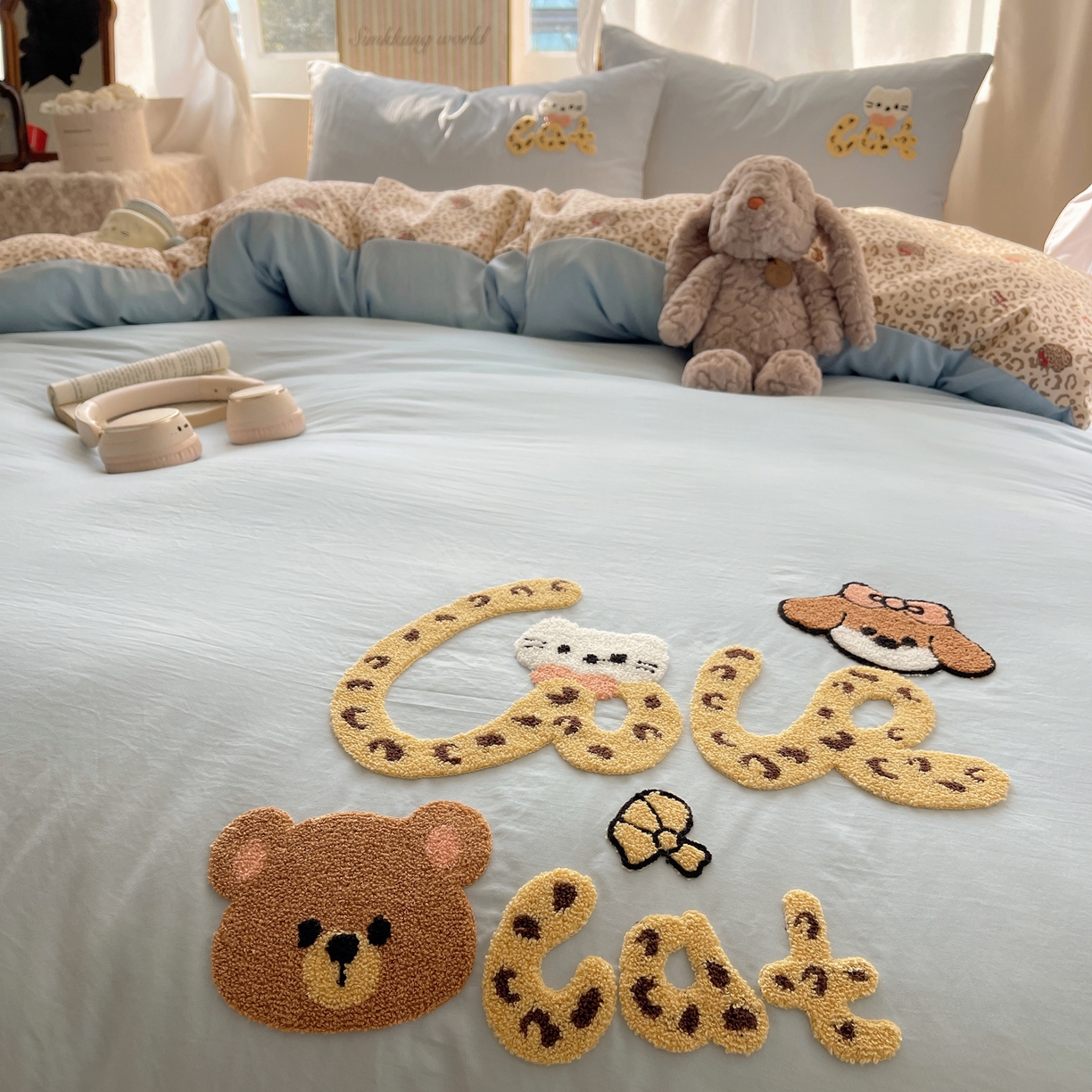 91家纺网 家纺一手货源 找家纺 凯洛奇 2026新款A类卡通豹纹毛巾绣软糯糯水洗棉四件套（提供买家秀） 豹纹萌宠