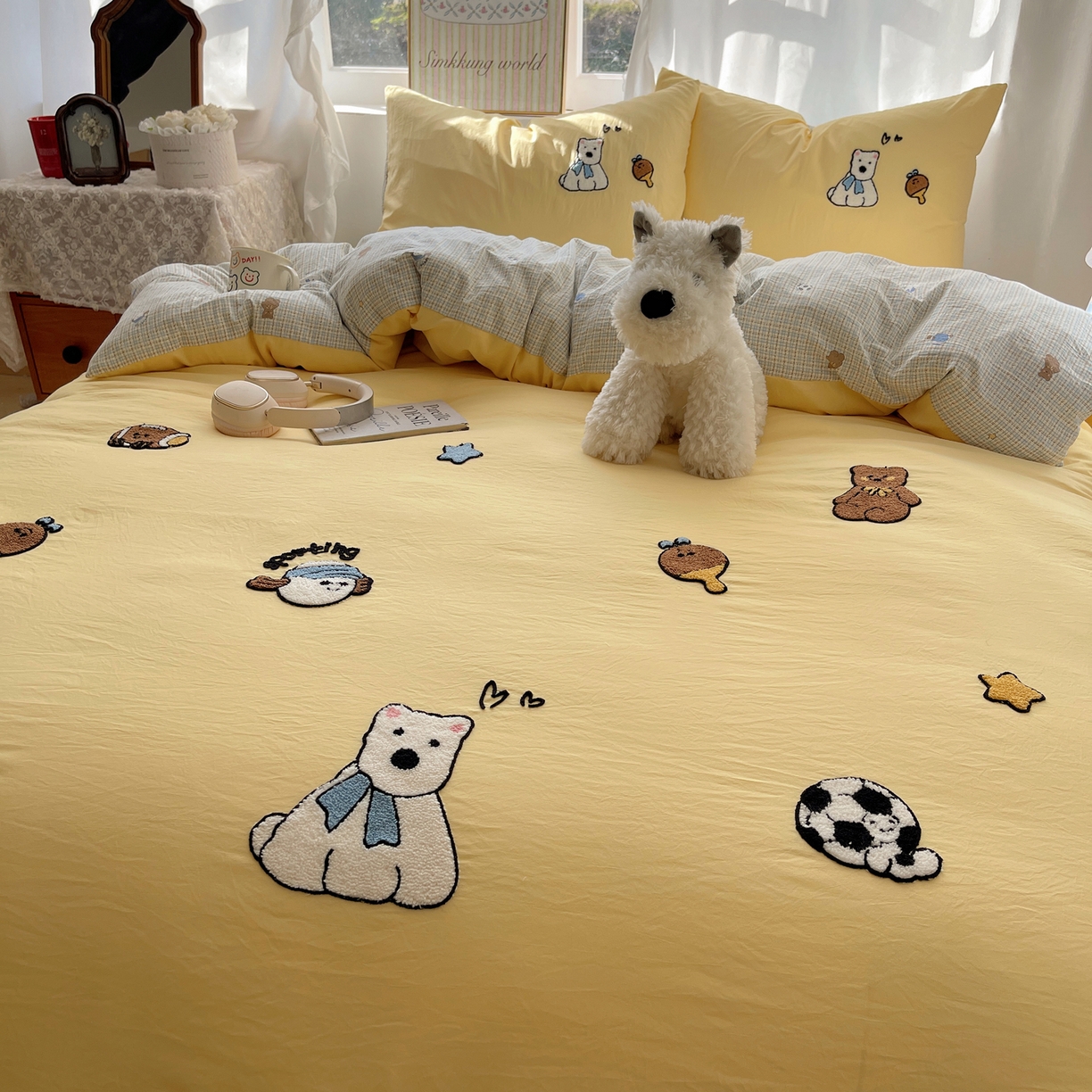 91家纺网 家纺一手货源 找家纺 凯洛奇 2026新款A类卡通豹纹毛巾绣软糯糯水洗棉四件套（提供买家秀） 可爱西高地