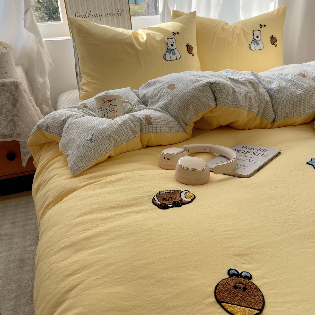 91家纺网 家纺一手货源 找家纺 凯洛奇 2026新款A类卡通豹纹毛巾绣软糯糯水洗棉四件套（提供买家秀） 可爱西高地