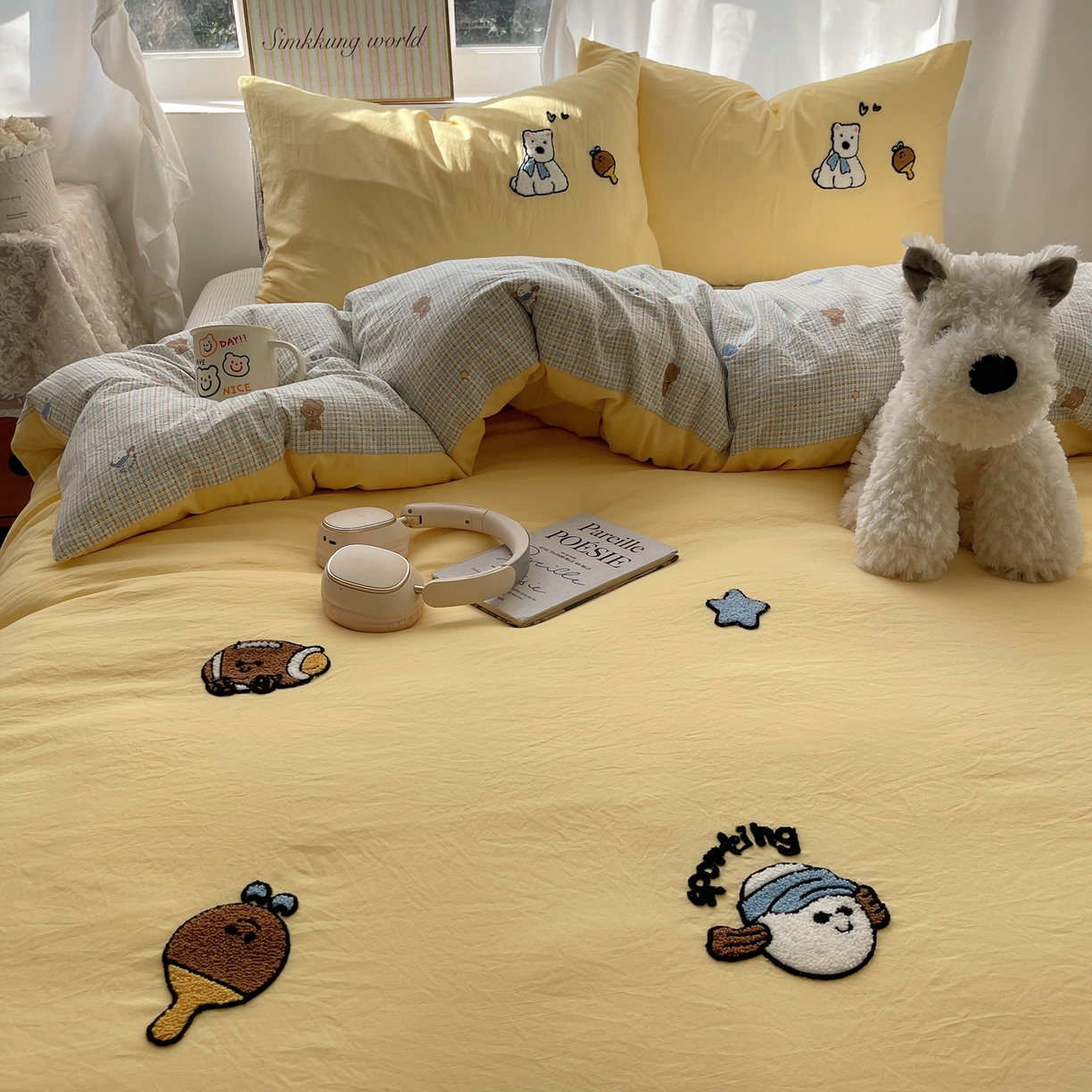 91家纺网 家纺一手货源 找家纺 凯洛奇 2026新款A类卡通豹纹毛巾绣软糯糯水洗棉四件套（提供买家秀） 可爱西高地