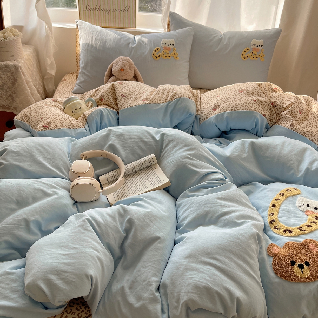 91家纺网 家纺一手货源 找家纺 凯洛奇 2026新款A类卡通豹纹毛巾绣软糯糯水洗棉四件套（提供买家秀） 豹纹萌宠