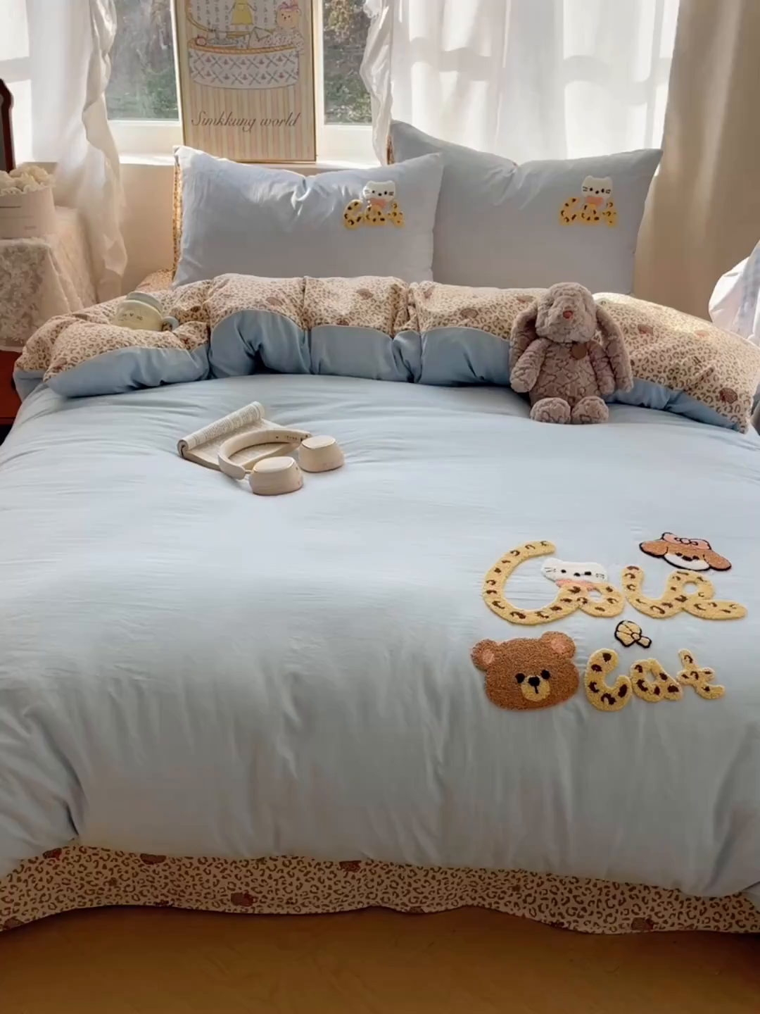 91家纺网 家纺一手货源 找家纺 凯洛奇 2026新款A类卡通豹纹毛巾绣软糯糯水洗棉四件套（提供买家秀） 豹纹萌宠