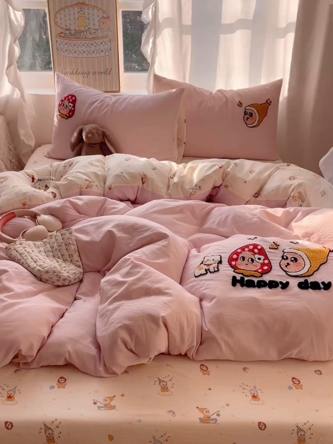 91家纺网 家纺一手货源 找家纺 凯洛奇 2026新款A类卡通豹纹毛巾绣软糯糯水洗棉四件套（提供买家秀） 快乐时光