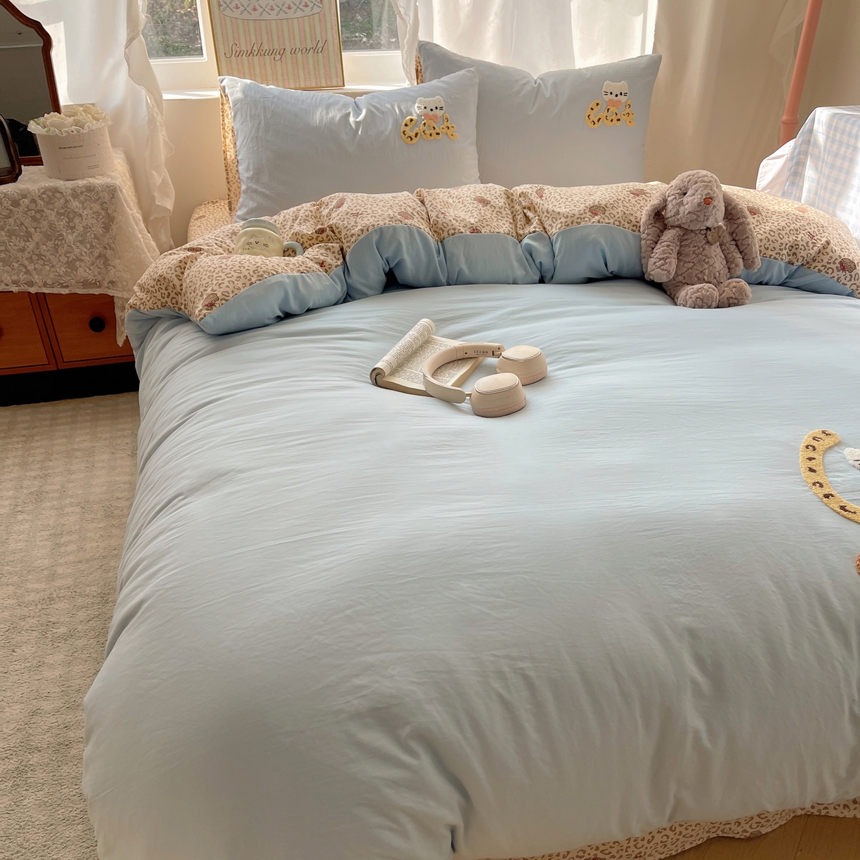 91家纺网 家纺一手货源 找家纺 凯洛奇 2026新款A类卡通豹纹毛巾绣软糯糯水洗棉四件套（提供买家秀） 豹纹萌宠