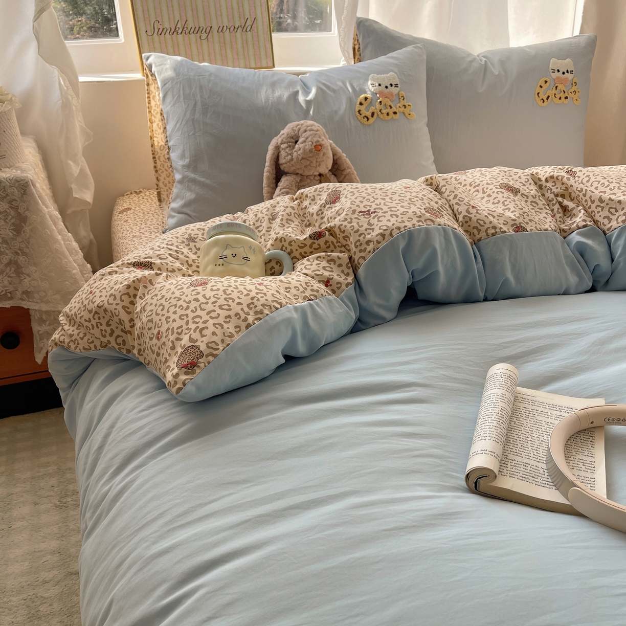 91家纺网 家纺一手货源 找家纺 凯洛奇 2026新款A类卡通豹纹毛巾绣软糯糯水洗棉四件套（提供买家秀） 豹纹萌宠