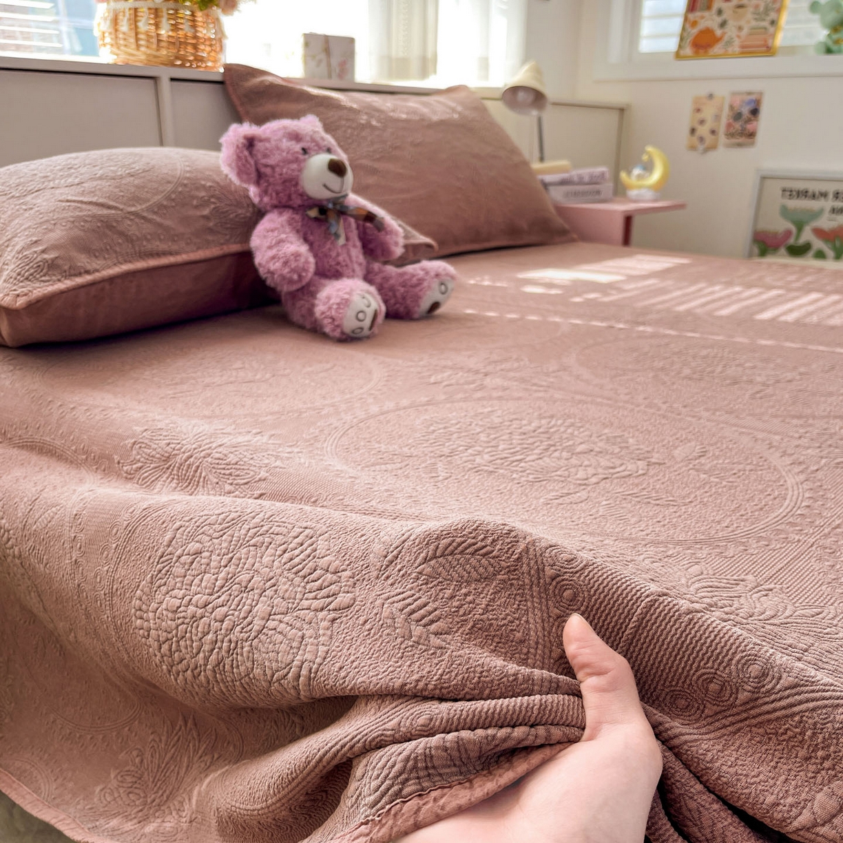 91家纺网 家纺一手货源 找家纺 （总）源舜家纺 2026新款全棉大提花砂洗床盖三件套—花开富贵大圆满系列