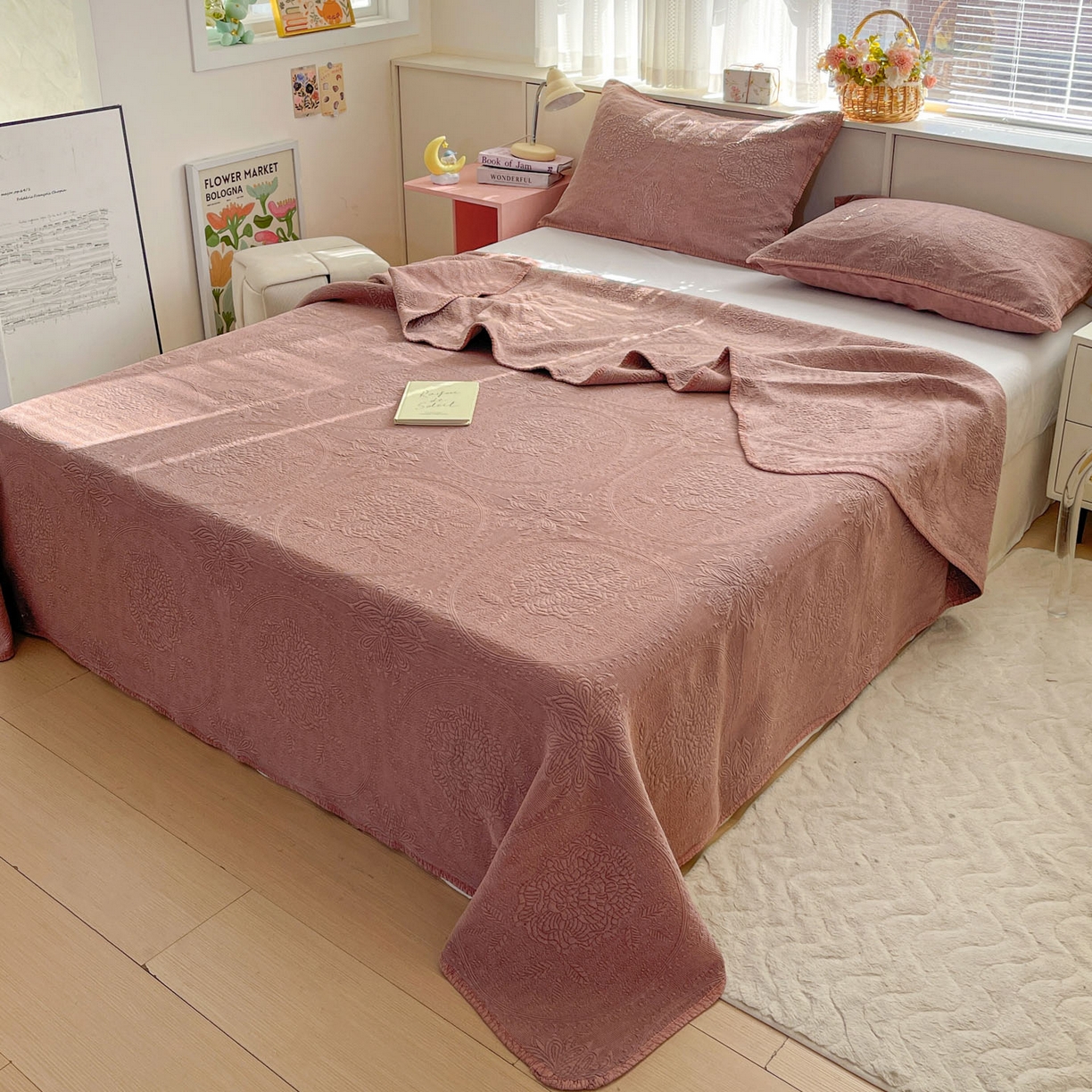 91家纺网 家纺一手货源 找家纺 （总）源舜家纺 2026新款全棉大提花砂洗床盖三件套—花开富贵大圆满系列