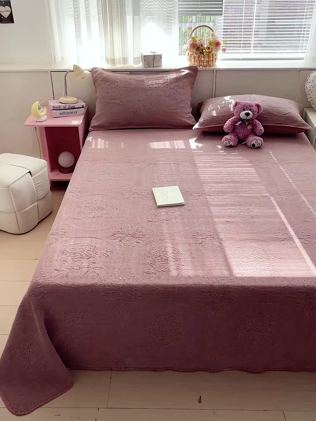 91家纺网 家纺一手货源 找家纺 源舜家纺 2026新款全棉大提花砂洗床盖三件套—花开富贵大圆满系列 圆满-豆沙粉