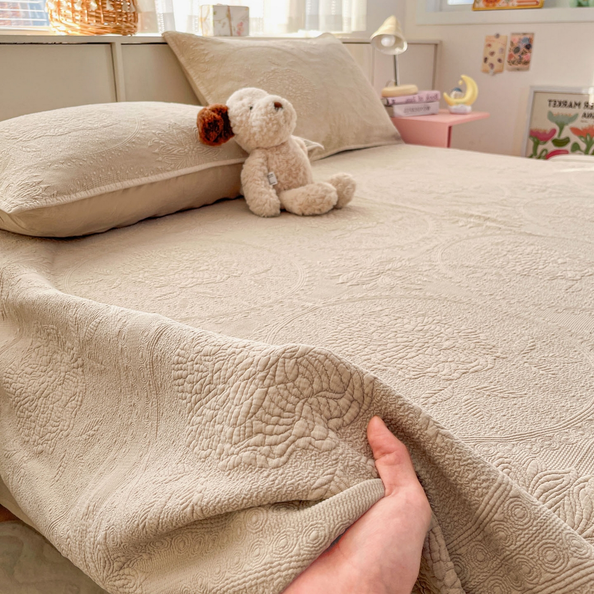 91家纺网 家纺一手货源 找家纺 源舜家纺 2026新款全棉大提花砂洗床盖三件套—花开富贵大圆满系列 圆满-卡