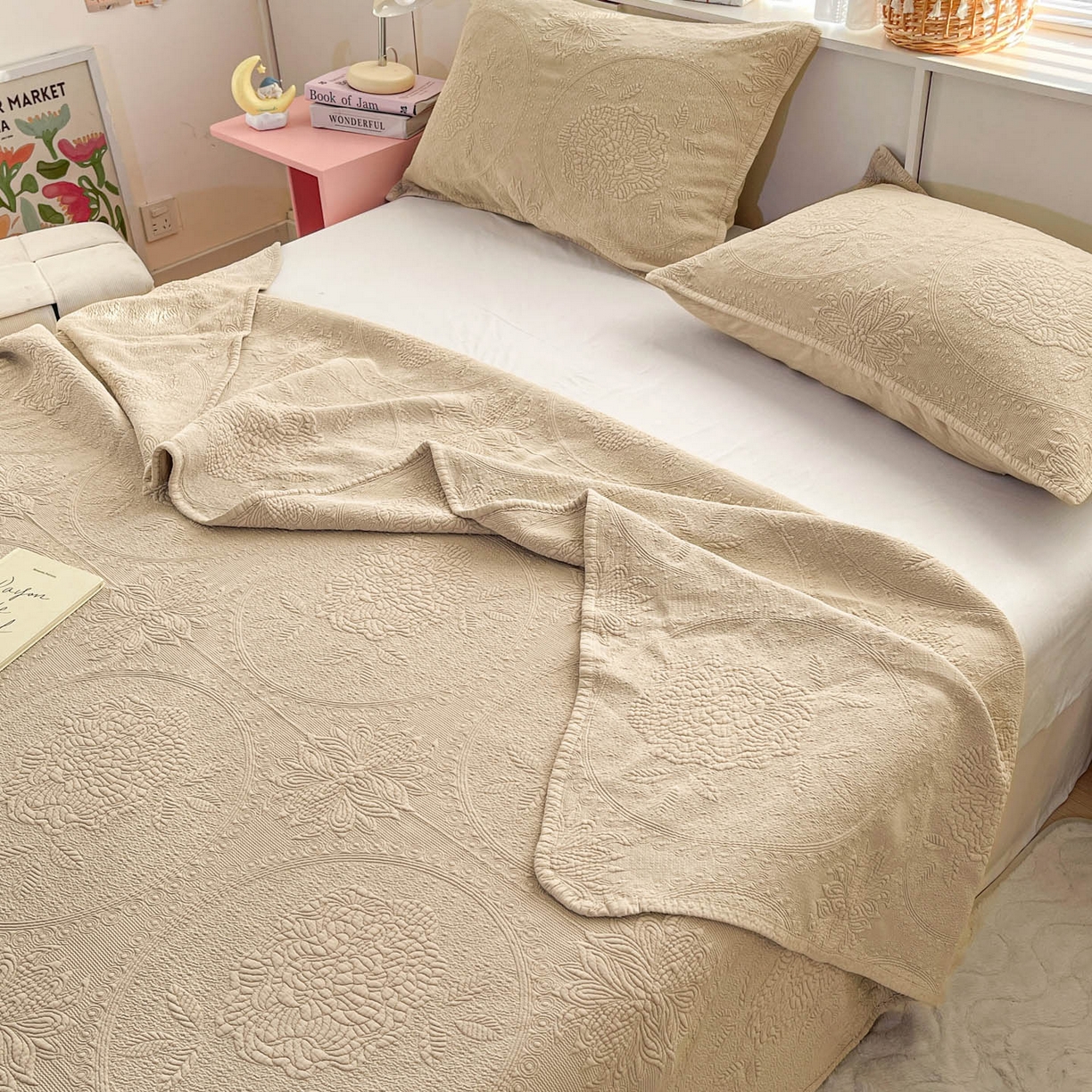 91家纺网 家纺一手货源 找家纺 源舜家纺 2026新款全棉大提花砂洗床盖三件套—花开富贵大圆满系列 圆满-卡