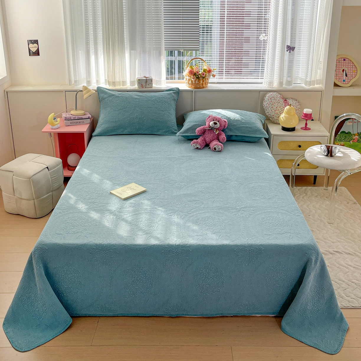 91家纺网 家纺一手货源 找家纺 源舜家纺 2026新款全棉大提花砂洗床盖三件套—花开富贵大圆满系列 圆满-绿