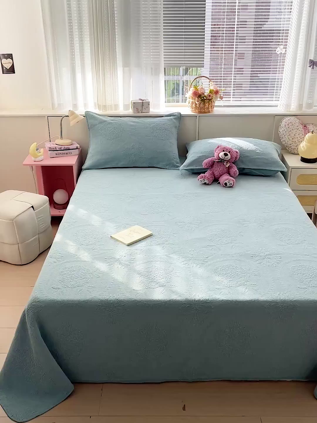 91家纺网 家纺一手货源 找家纺 源舜家纺 2026新款全棉大提花砂洗床盖三件套—花开富贵大圆满系列 圆满-绿