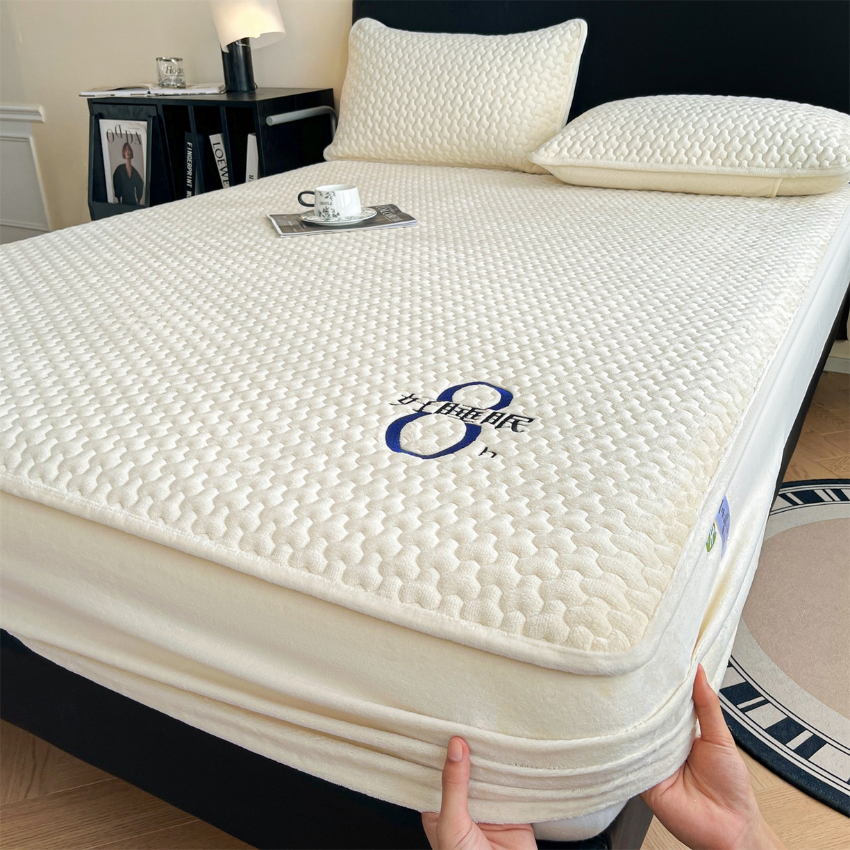 91家纺网 家纺一手货源 找家纺 （总）居眠 2025新款绒-时安-牛奶绒夹棉床笠,绒-时安-白,绒-时安-灰,绒-时安-卡,绒-时安-蓝