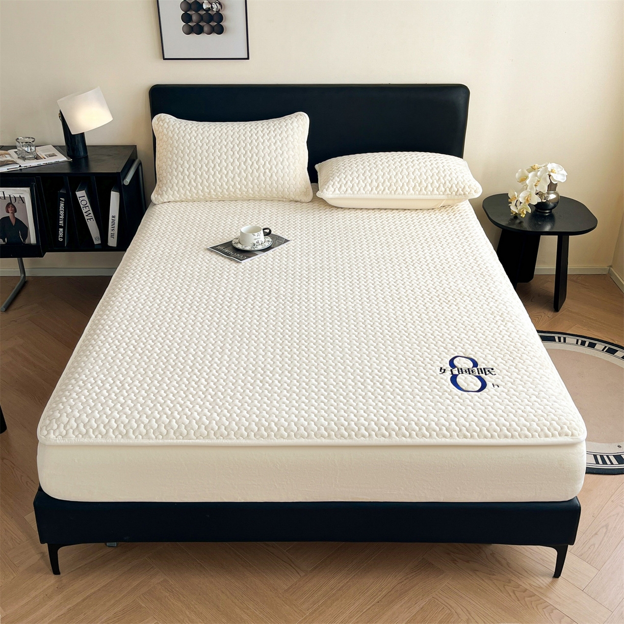 91家纺网 家纺一手货源 找家纺 居眠 2025新款绒-时安-牛奶绒夹棉床笠 绒-时安-白