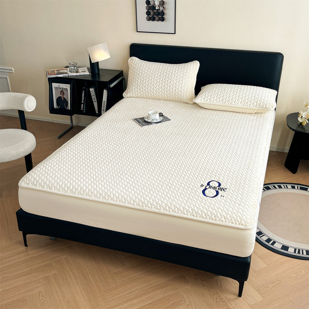 91家纺网 家纺一手货源 找家纺 居眠 2025新款绒-时安-牛奶绒夹棉床笠 绒-时安-白