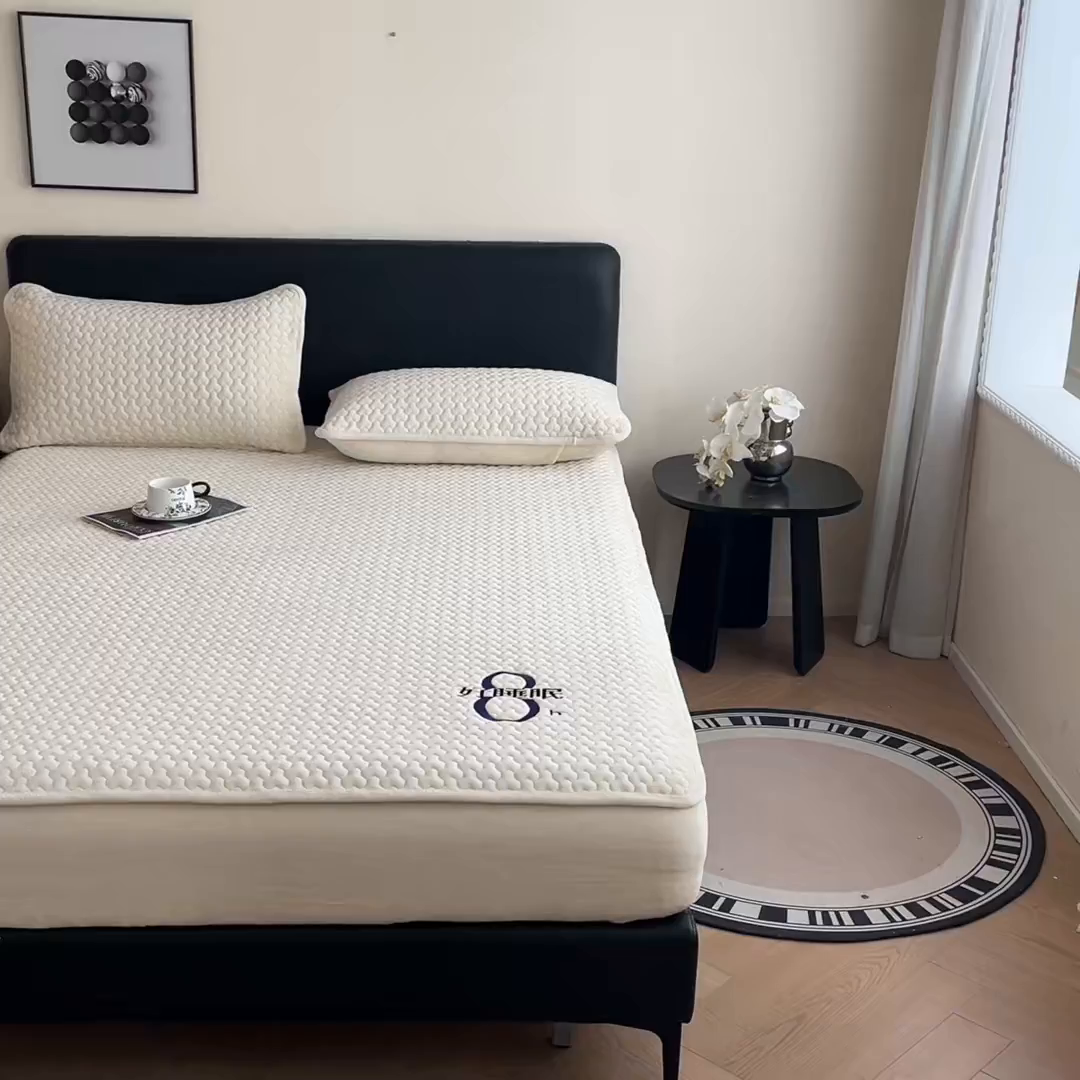 91家纺网 家纺一手货源 找家纺 居眠 2025新款绒-时安-牛奶绒夹棉床笠 绒-时安-白