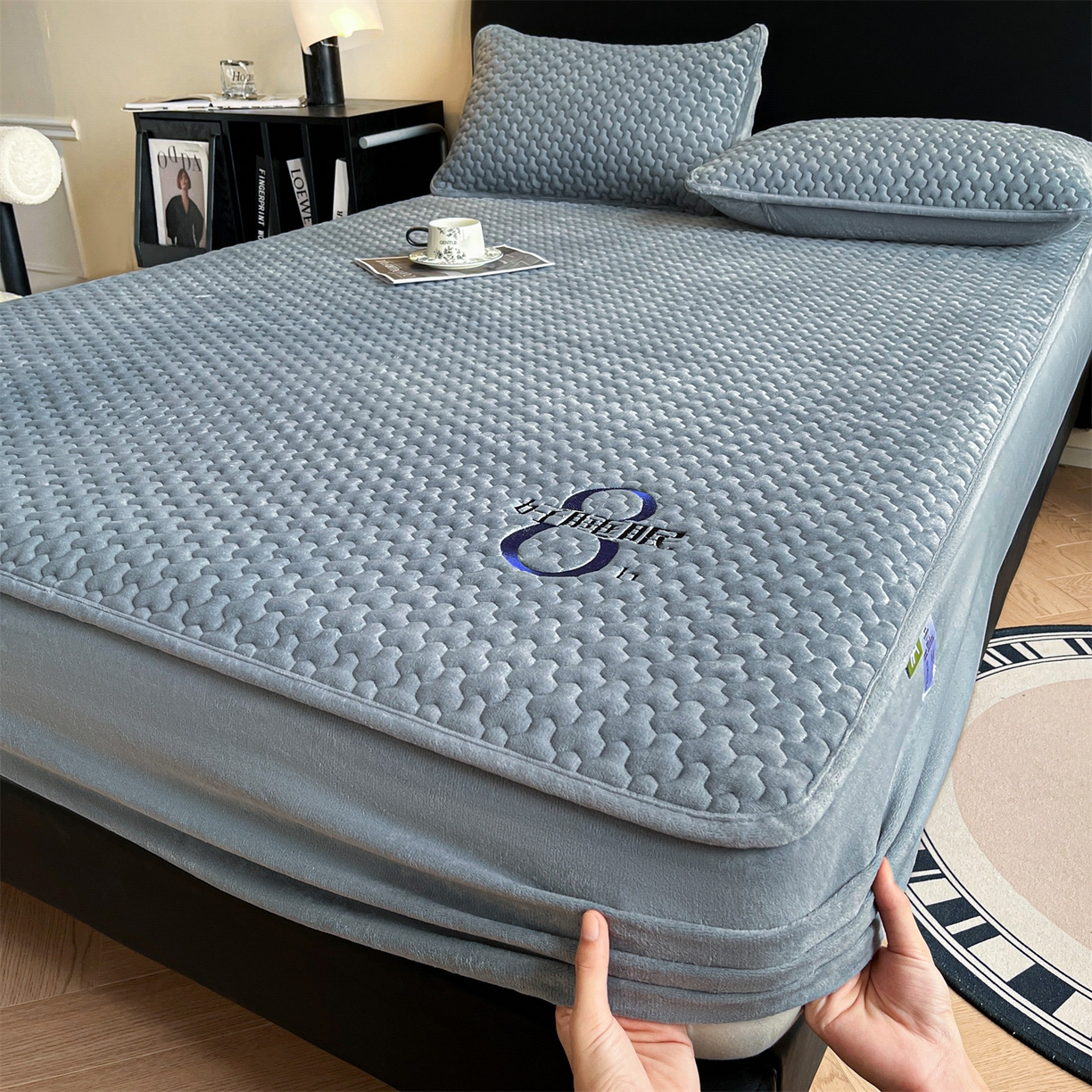 居眠 2025新款绒-时安-牛奶绒夹棉床笠 绒-时安-灰