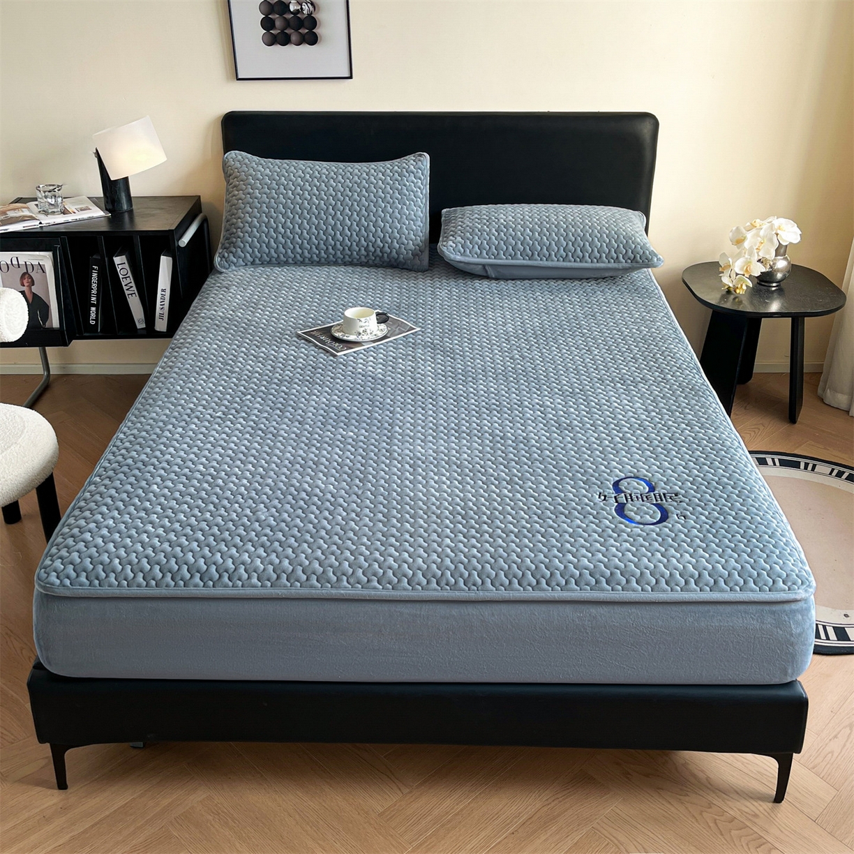 91家纺网 家纺一手货源 找家纺 居眠 2025新款绒-时安-牛奶绒夹棉床笠 绒-时安-灰