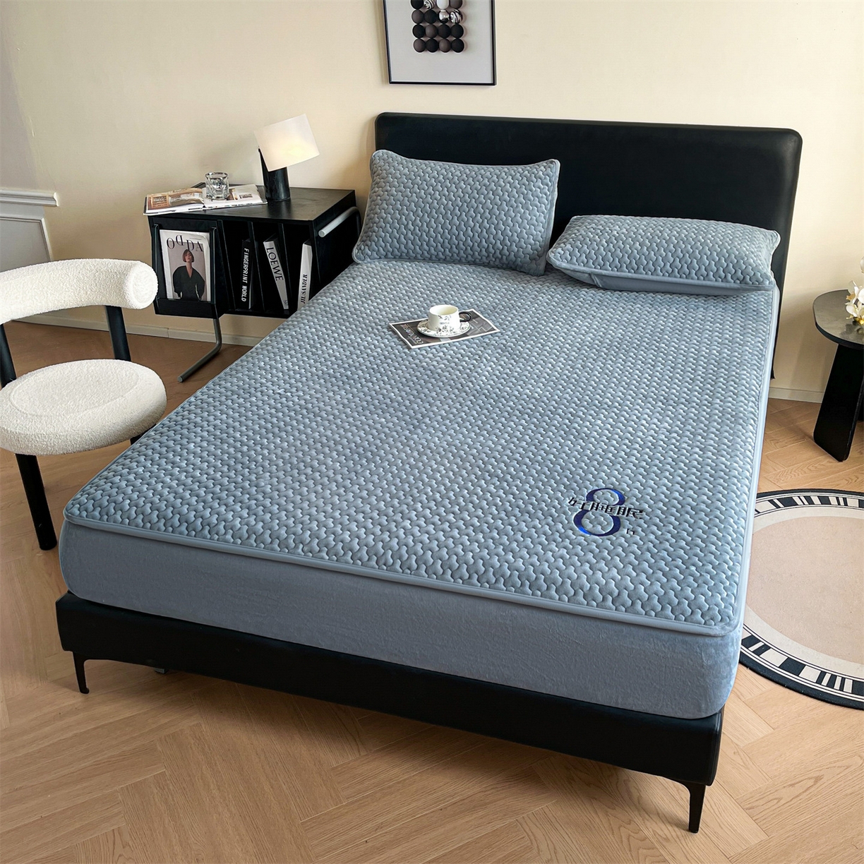 91家纺网 家纺一手货源 找家纺 居眠 2025新款绒-时安-牛奶绒夹棉床笠 绒-时安-灰