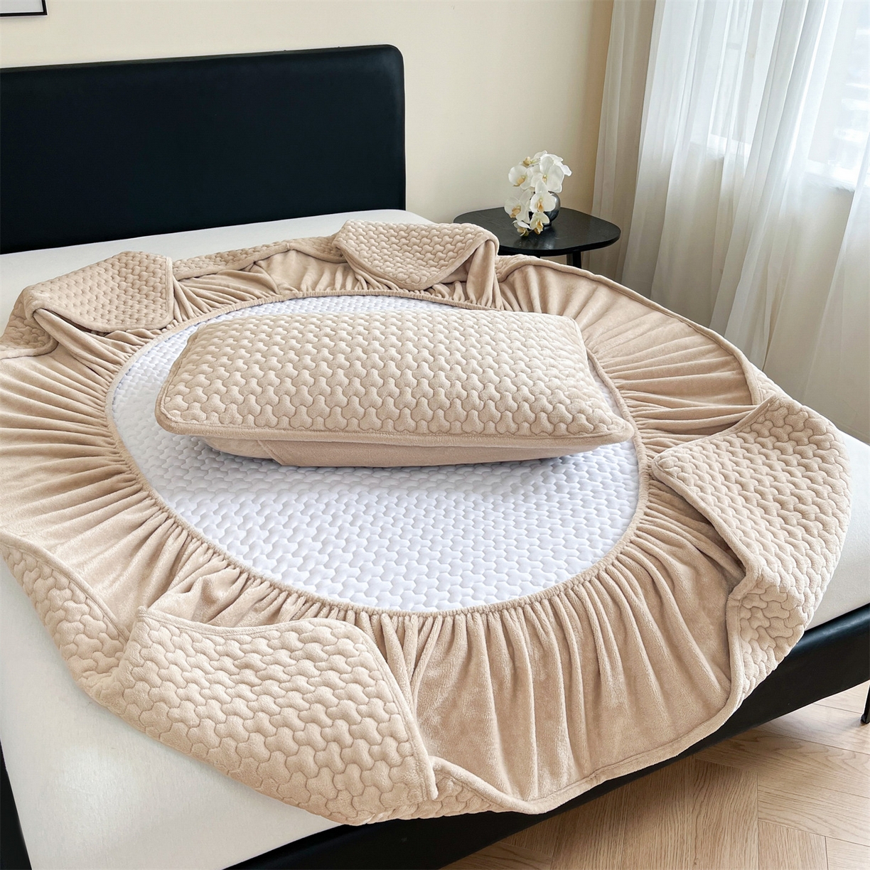 91家纺网 家纺一手货源 找家纺 居眠 2025新款绒-时安-牛奶绒夹棉床笠 绒-时安-卡