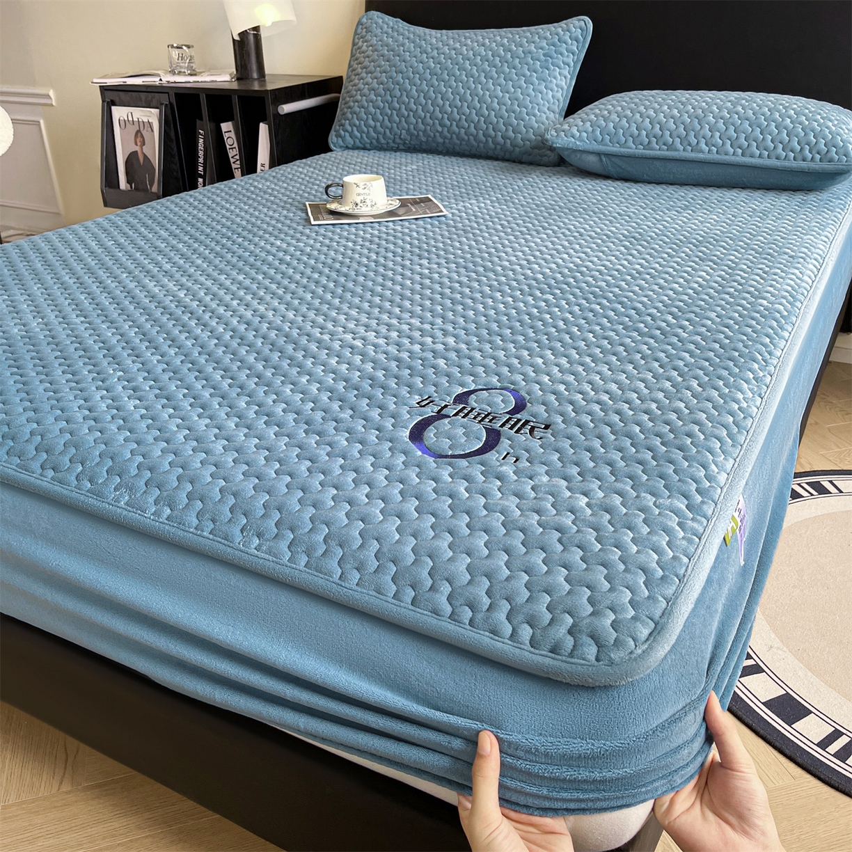 居眠 2025新款绒-时安-牛奶绒夹棉床笠 绒-时安-蓝