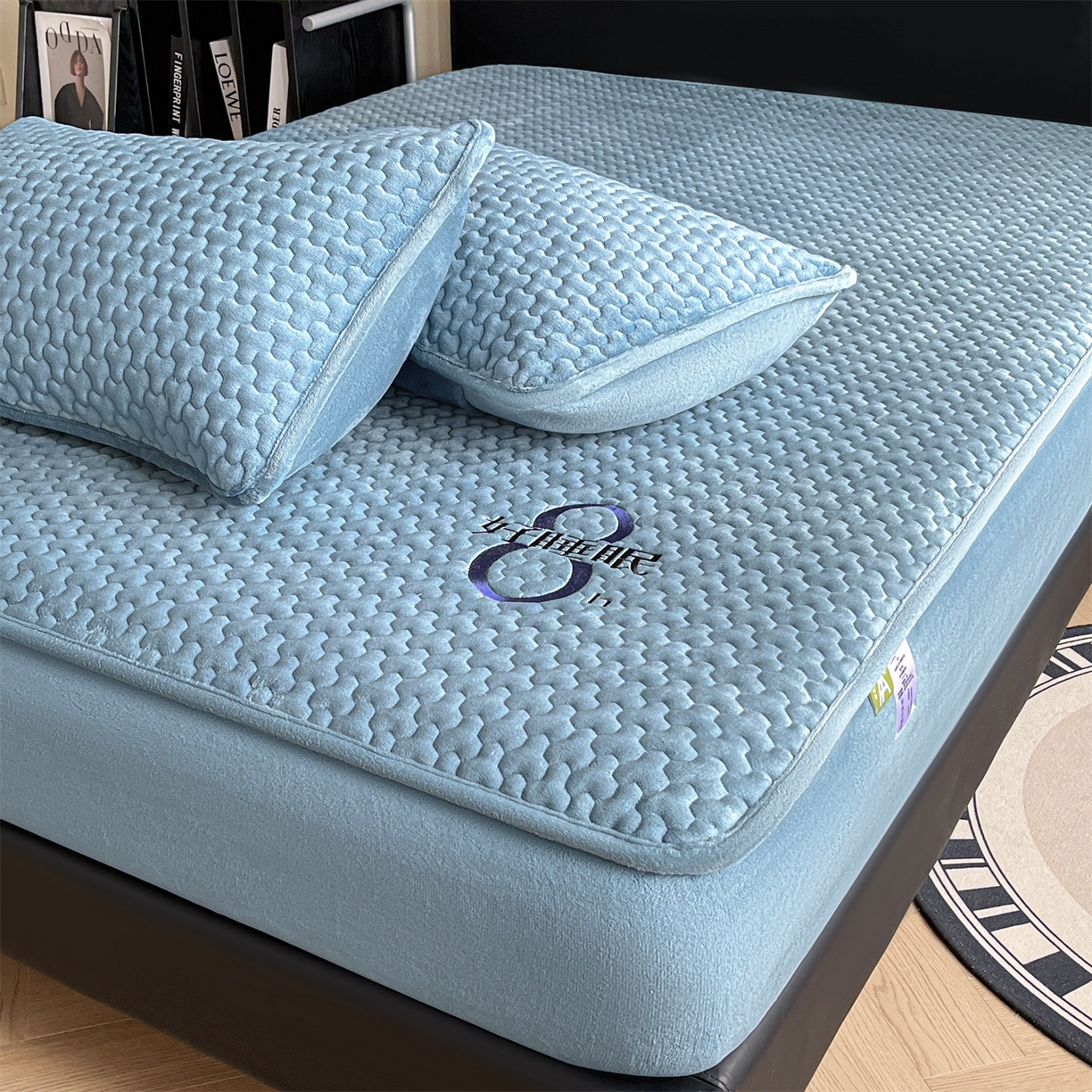 91家纺网 家纺一手货源 找家纺 居眠 2025新款绒-时安-牛奶绒夹棉床笠 绒-时安-蓝