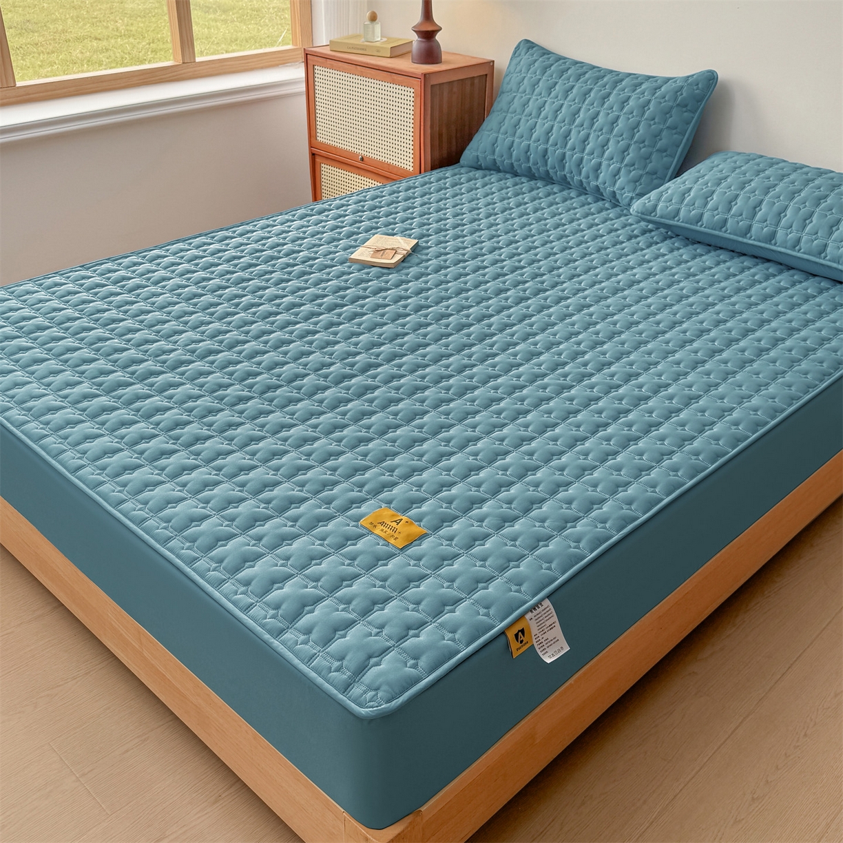 91家纺网 家纺一手货源 找家纺 居眠 2025新款星禾-防水夹棉棉花床笠 星禾-蓝