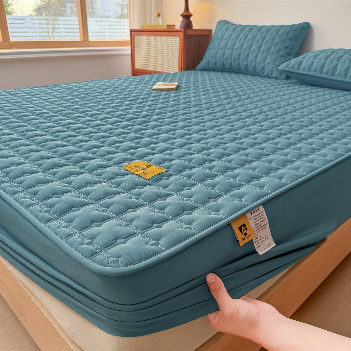 91家纺网 家纺一手货源 找家纺 居眠 2025新款星禾-防水夹棉棉花床笠 星禾-蓝